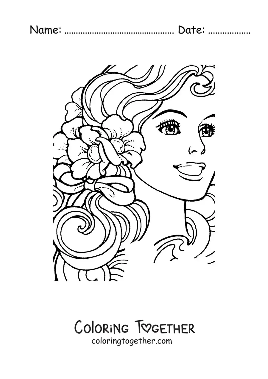 Coloring page of Barbie's face