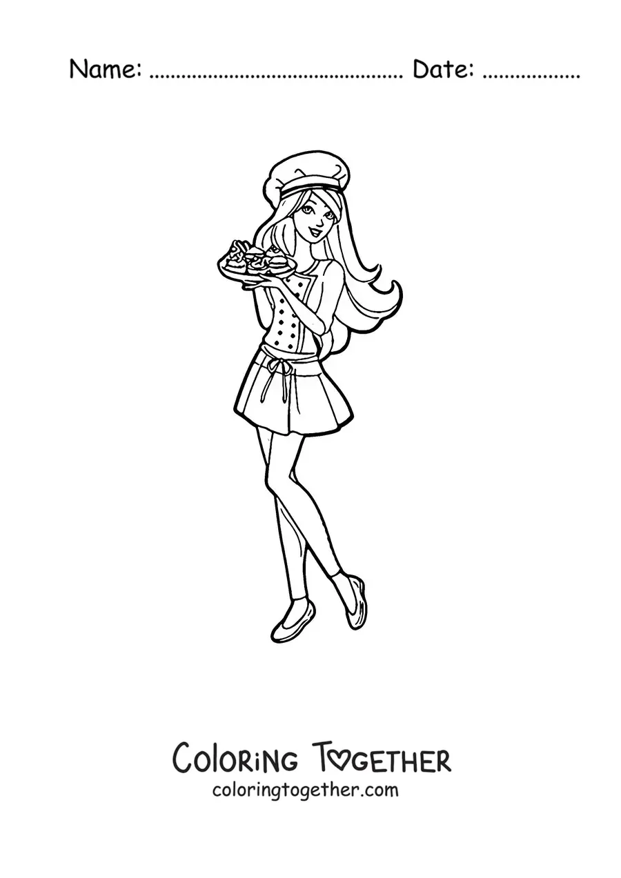 Coloring page of Barbie dressed as a chef