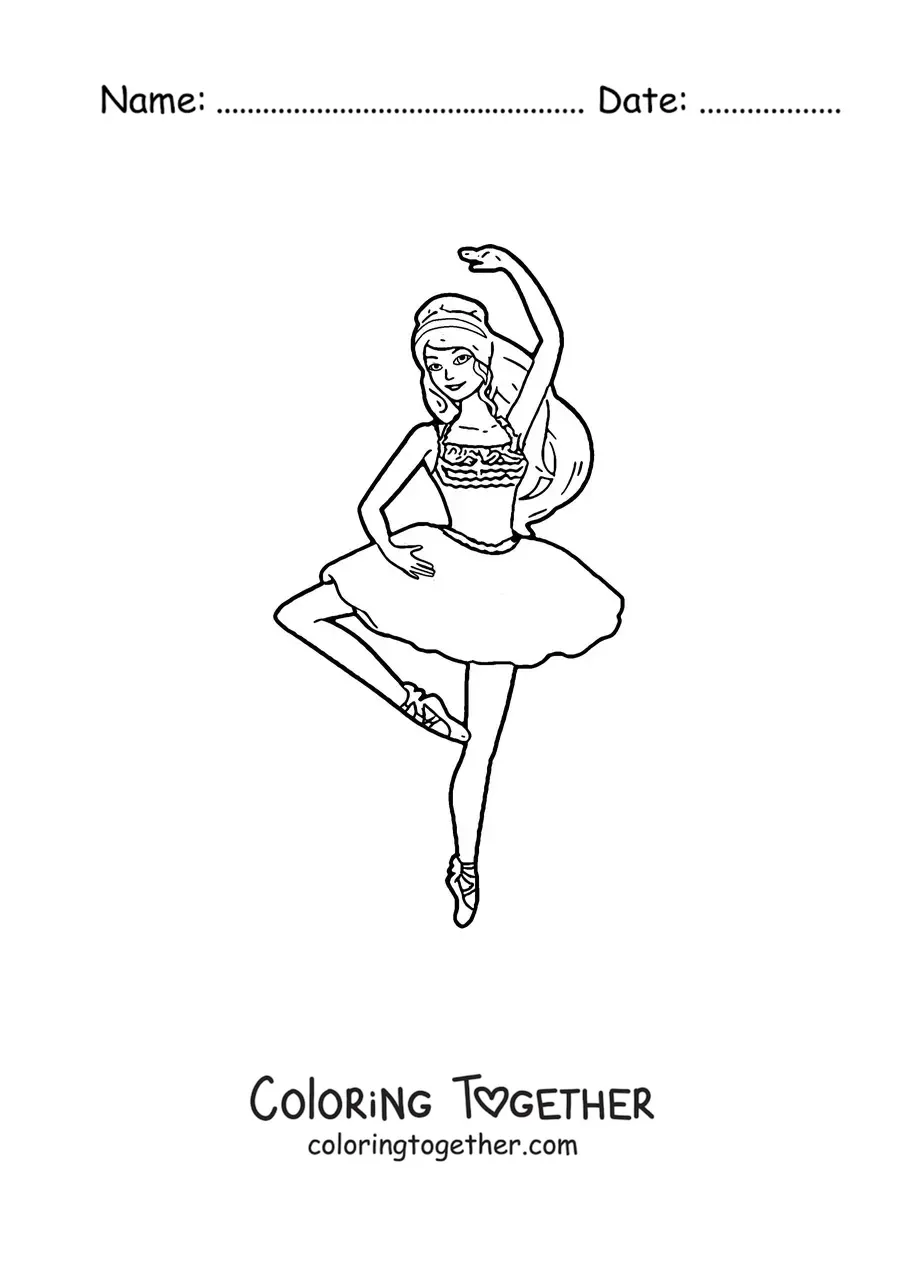 Coloring page of Barbie dressed as a ballerina