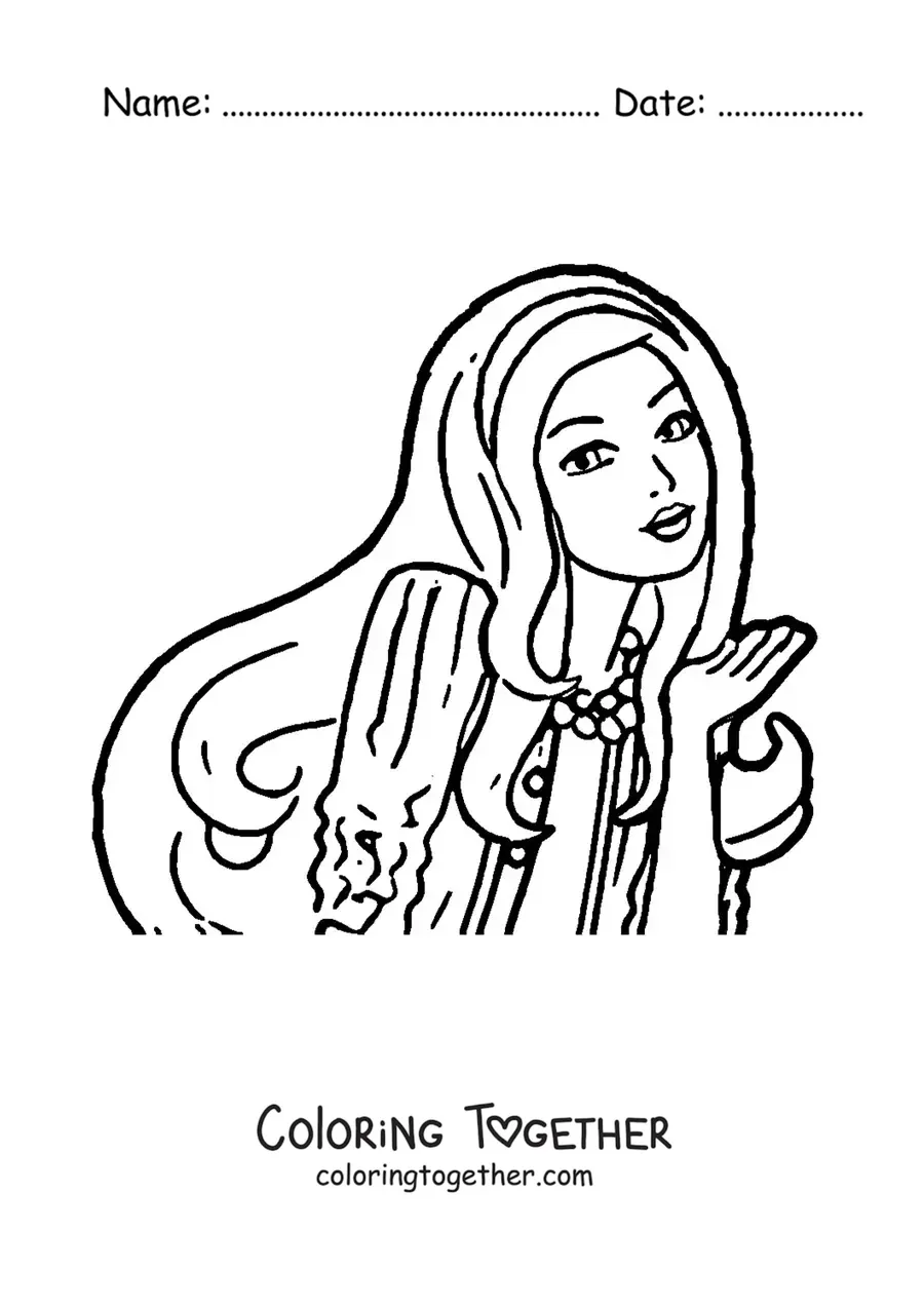 Coloring page of Barbie blowing a kiss