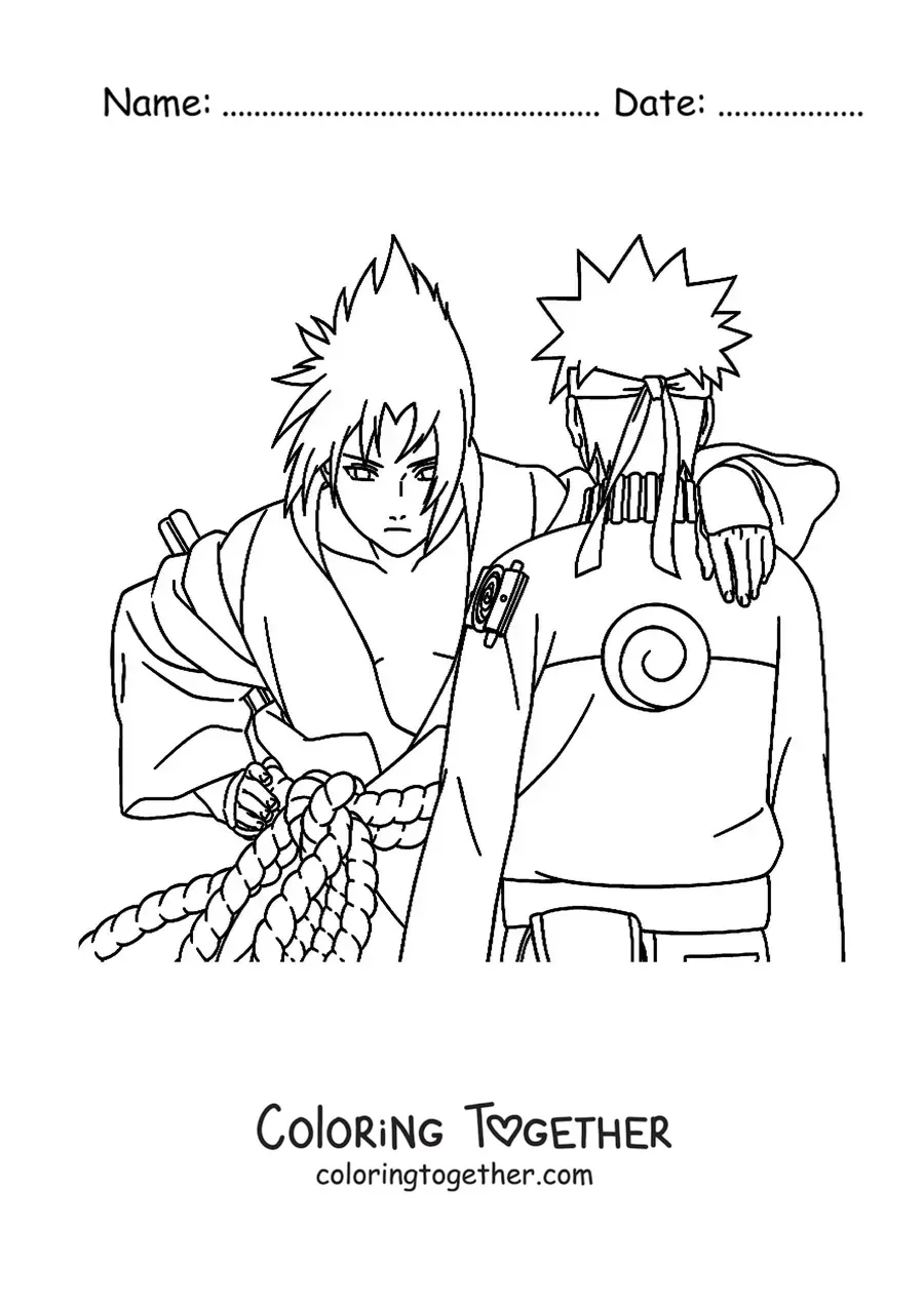Coloring page of Sasuke next to Naruto