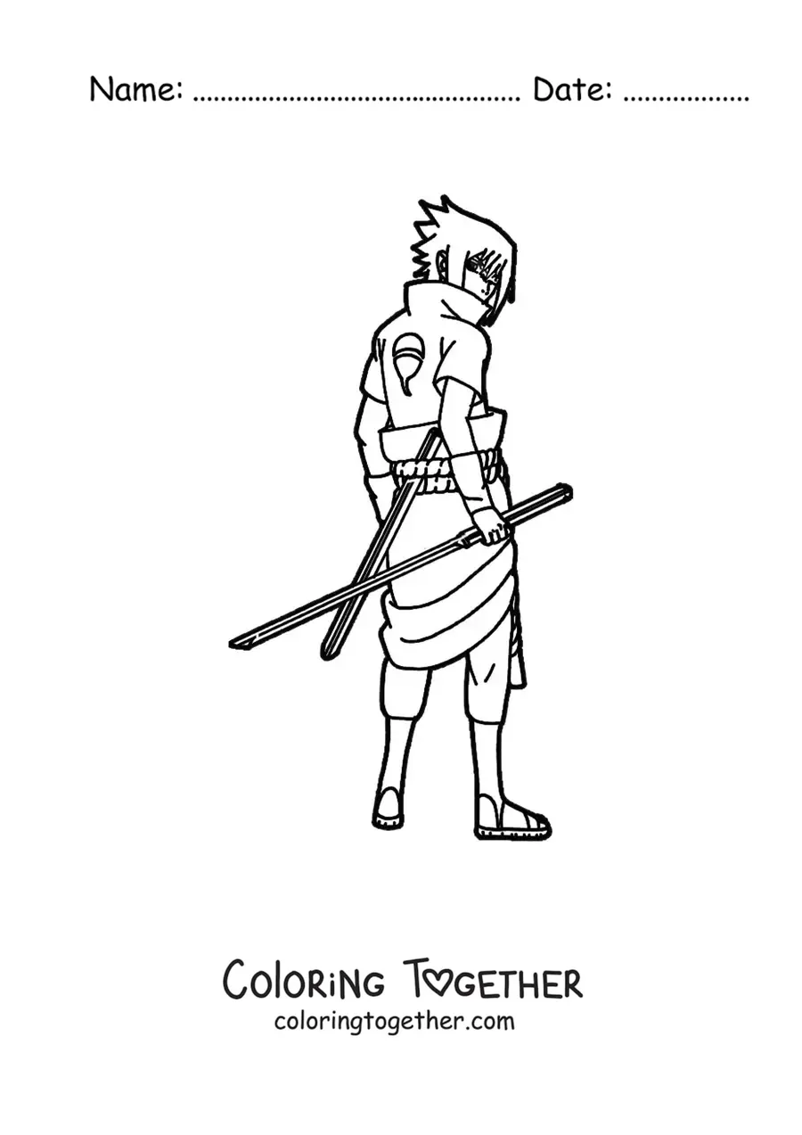Coloring page of Sasuke standing with his back turned