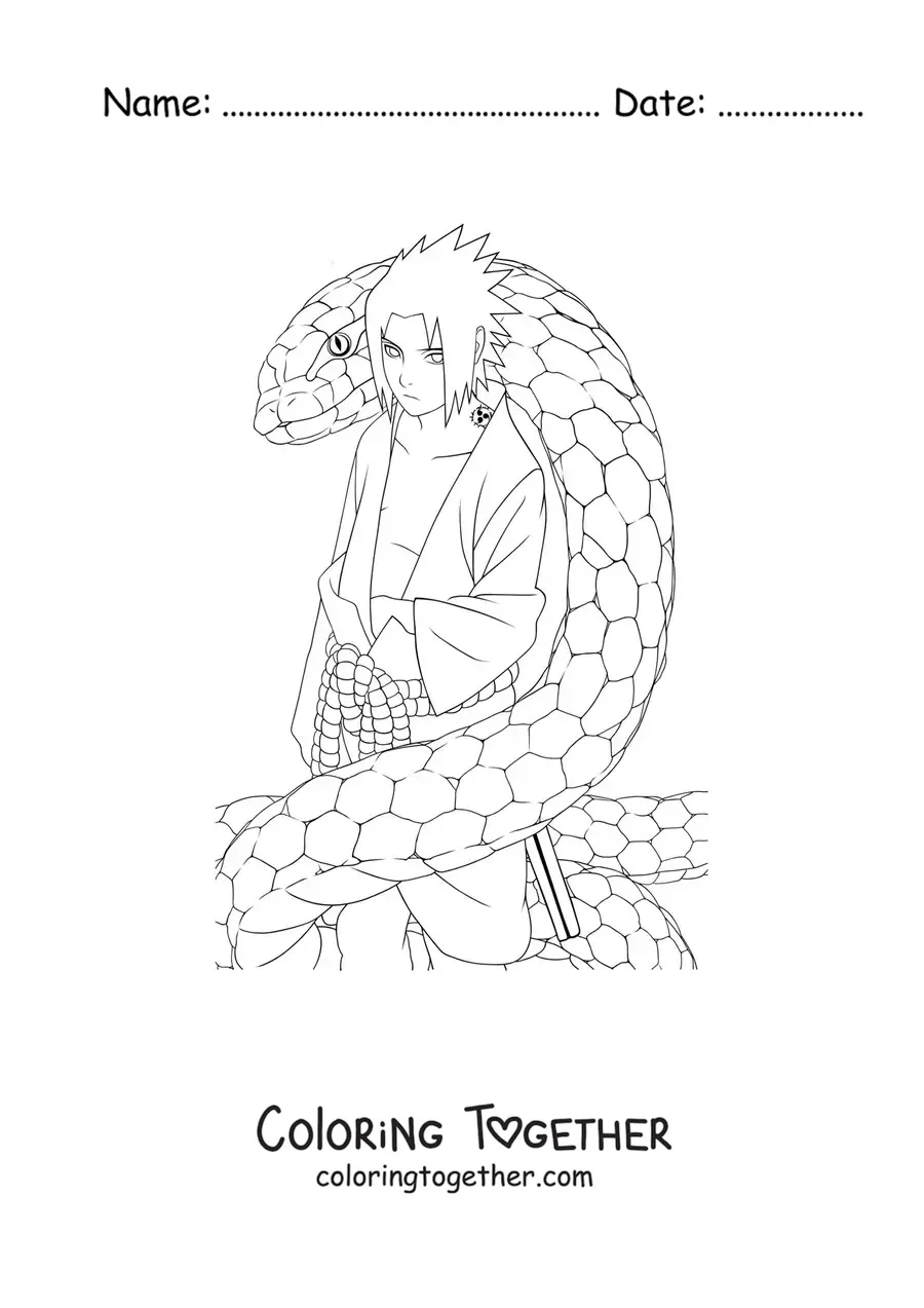 Coloring page of Sasuke with his snake
