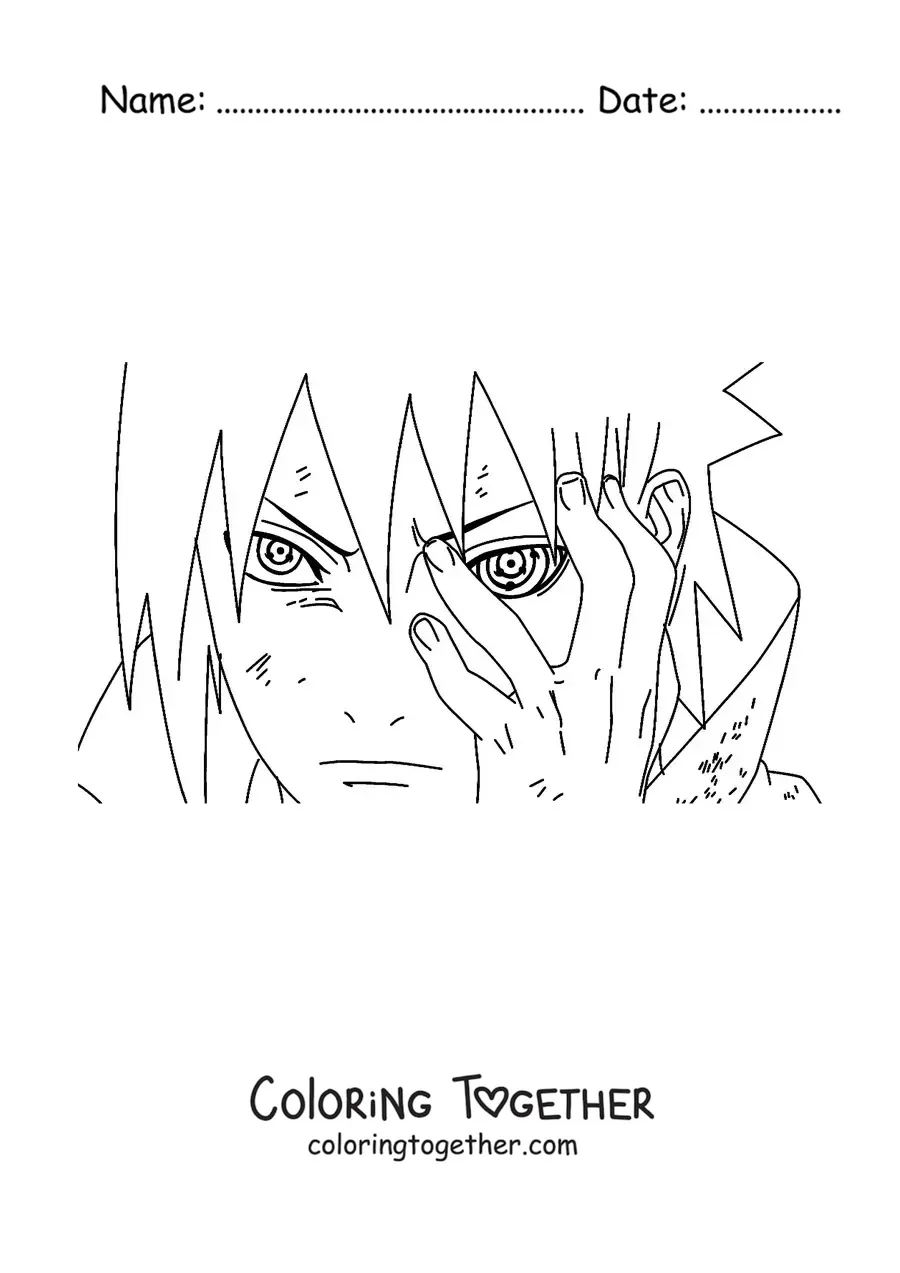 Coloring page of Sasuke's face with the Rinnegan