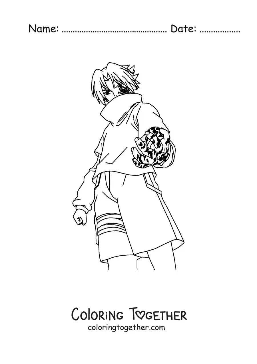 Coloring page of Sasuke with the curse mark