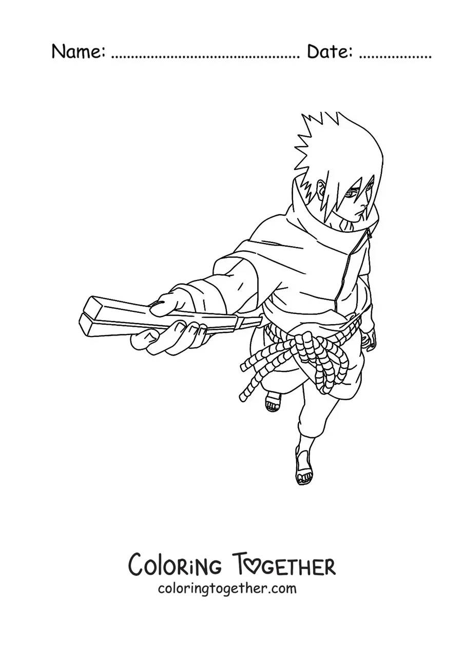 Coloring page of Sasuke Uchiha seen from above