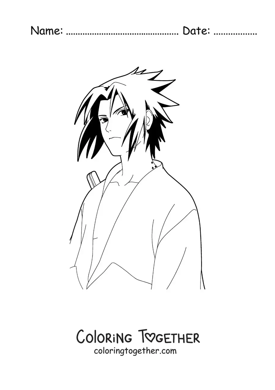 Coloring page of a serious Sasuke