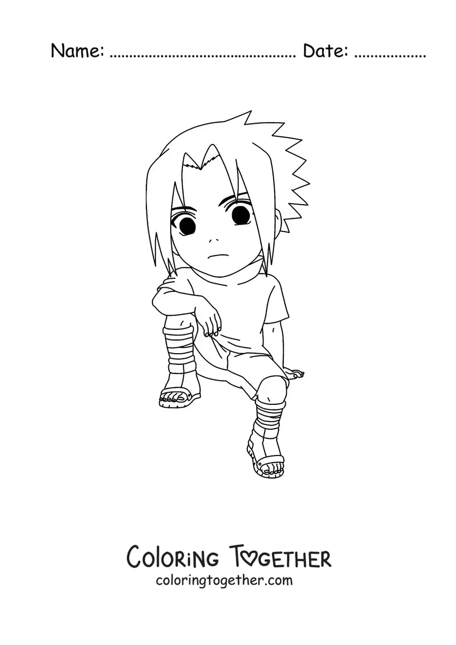Coloring page of chibi Sasuke
