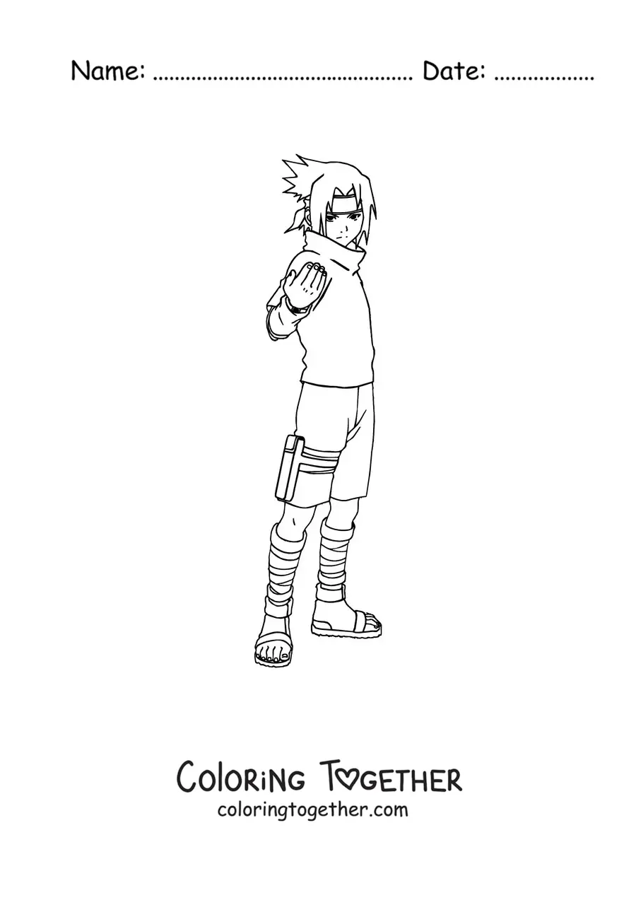 Coloring page of full body Sasuke