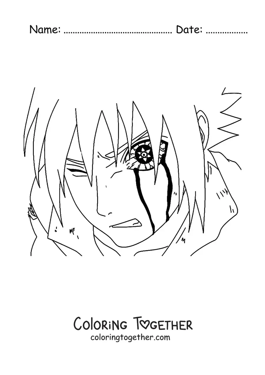 Coloring page of Sasuke's face with the Sharingan