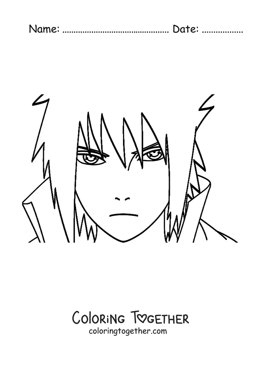 Coloring page of Sasuke's face with the Rinnegan