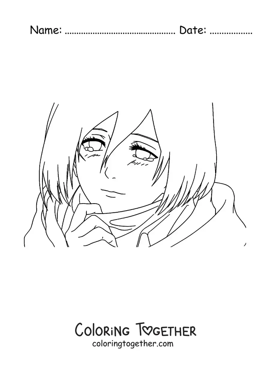 Coloring page of Mikasa's face from Attack On Titan