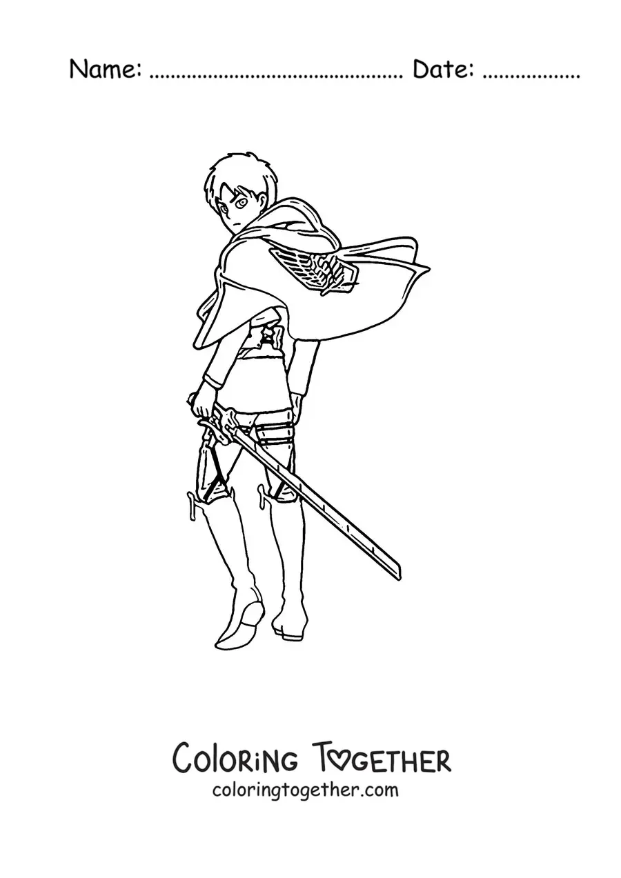 Coloring page of Eren from Attack On Titan