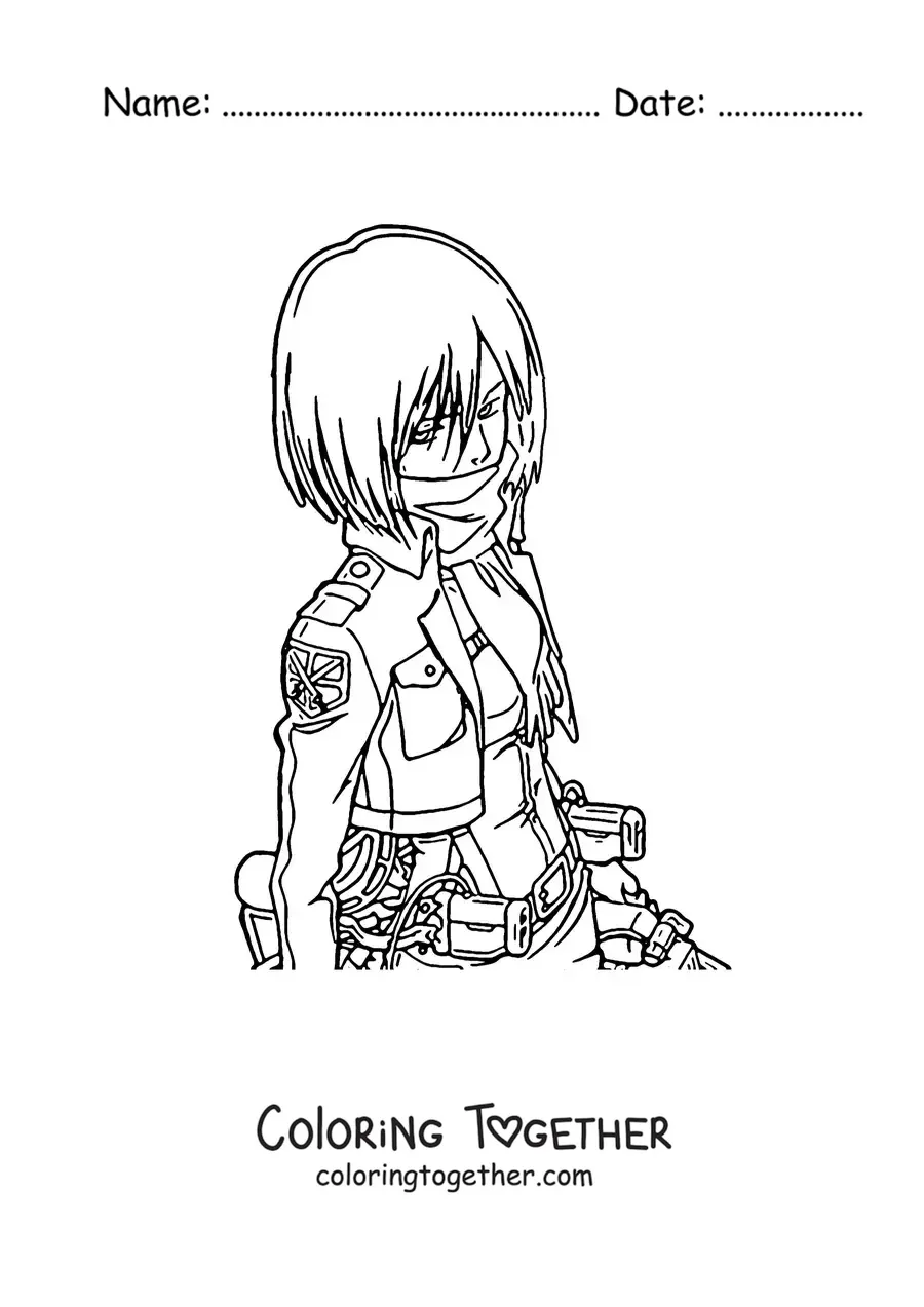 Coloring page of Mikasa from Attack On Titan