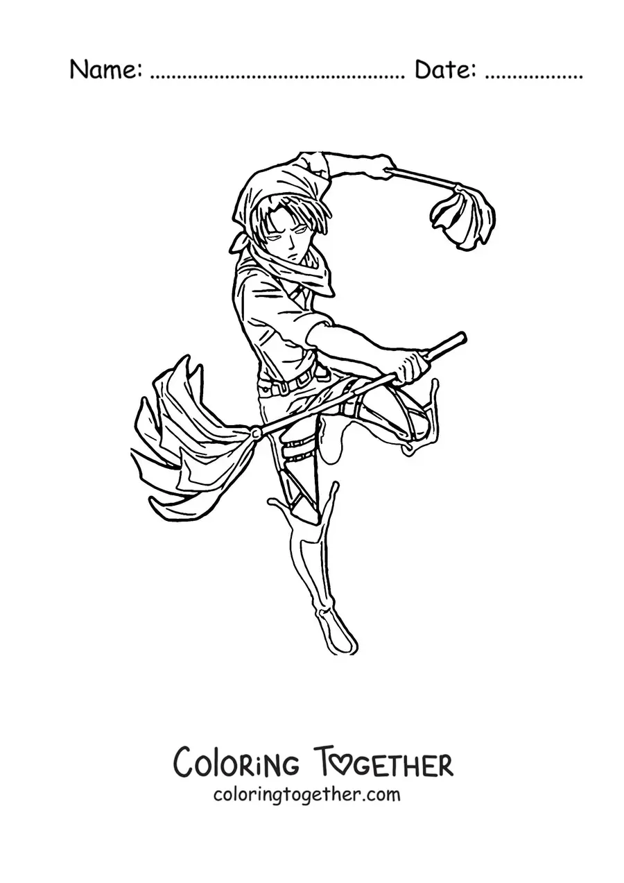 Coloring page of Levi from Attack On Titan cleaning