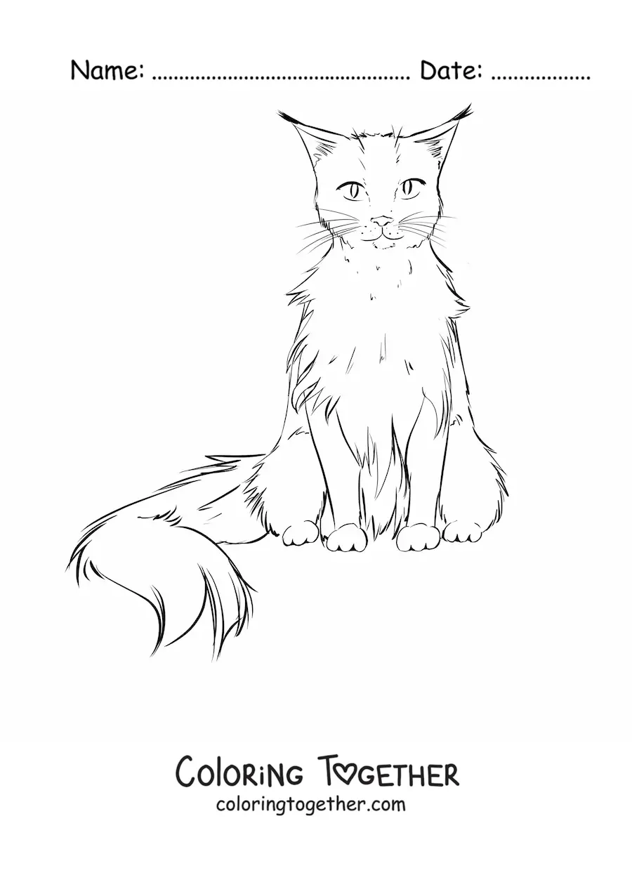 Coloring page of a realistic cat sitting