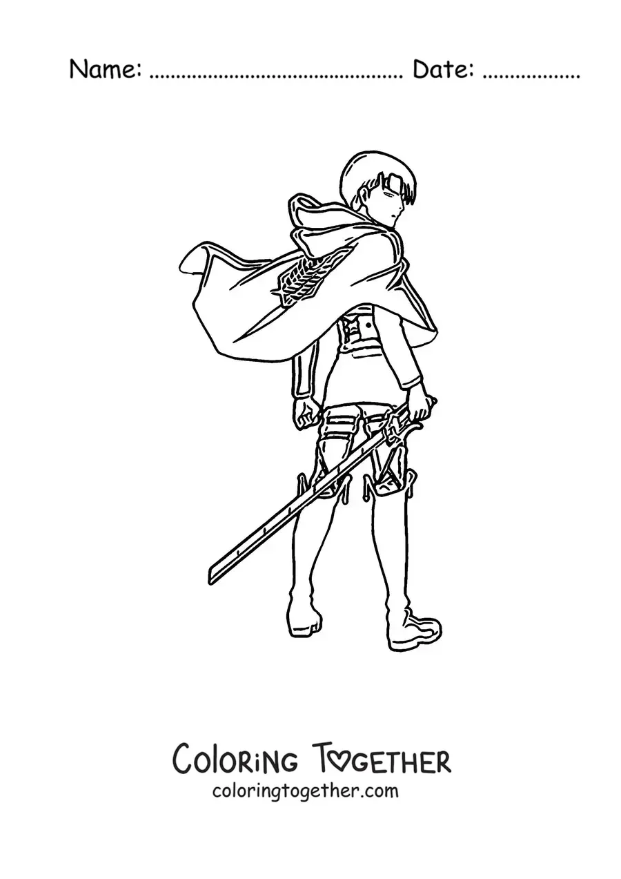 Coloring page of Levi from Attack On Titan with his back turned