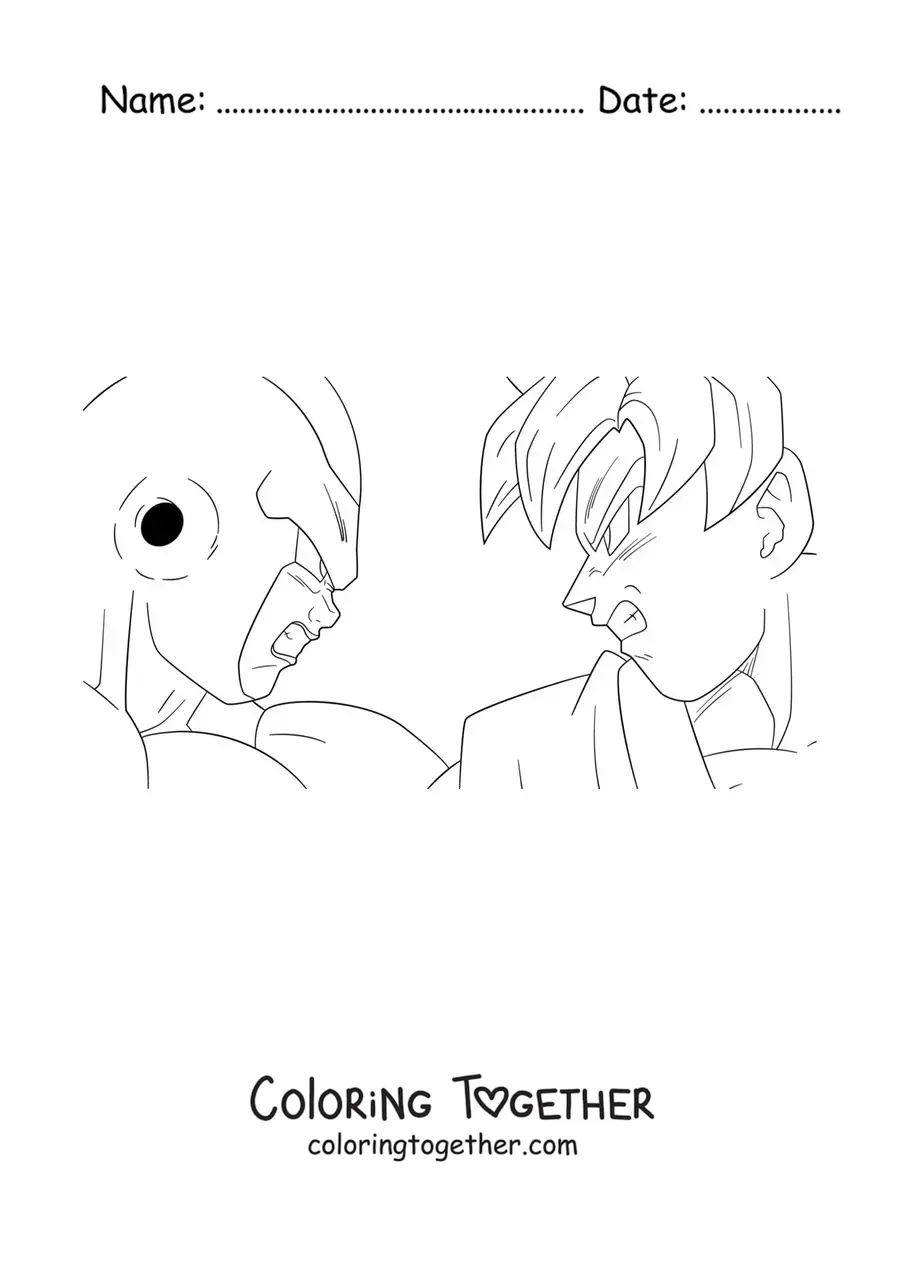 Coloring page of Goku facing off against Frieza from Dragon Ball
