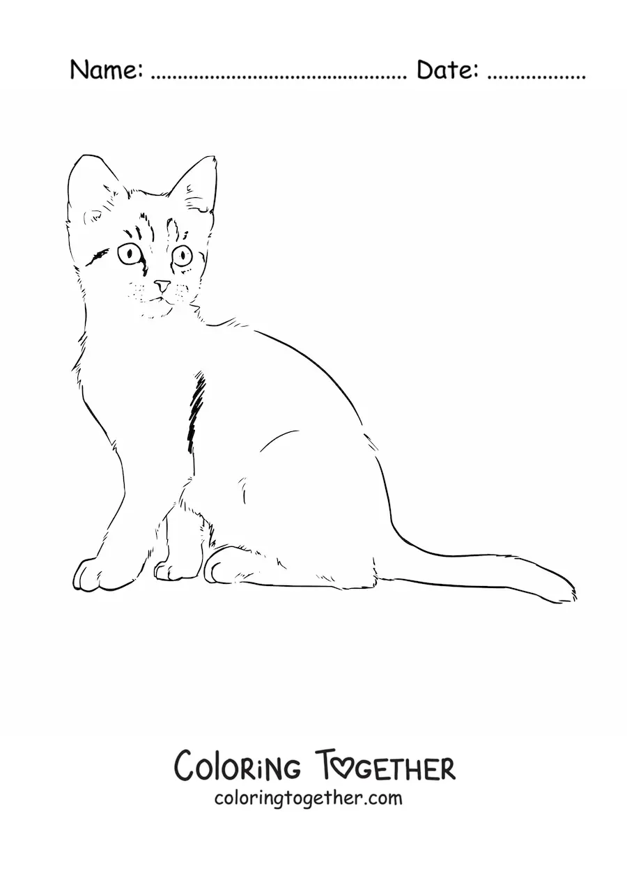 Coloring page of a realistic cat sitting