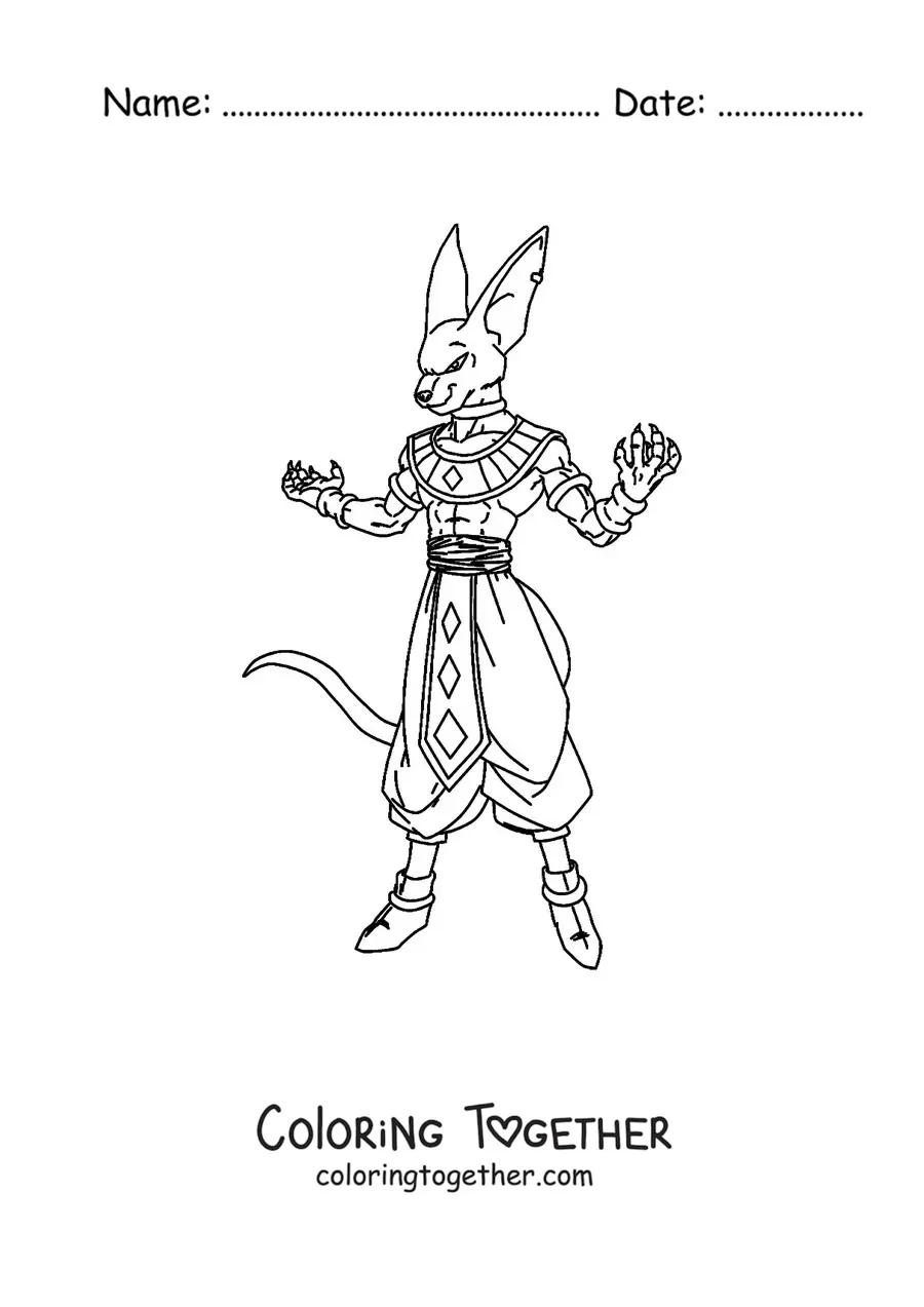Coloring page of Beerus from Dragon Ball