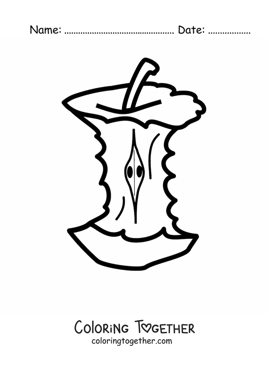 Coloring page of an apple core