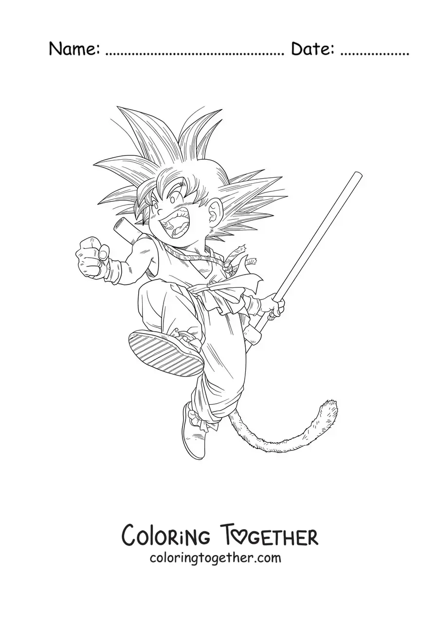 Coloring page of Goku as a child from Dragon Ball