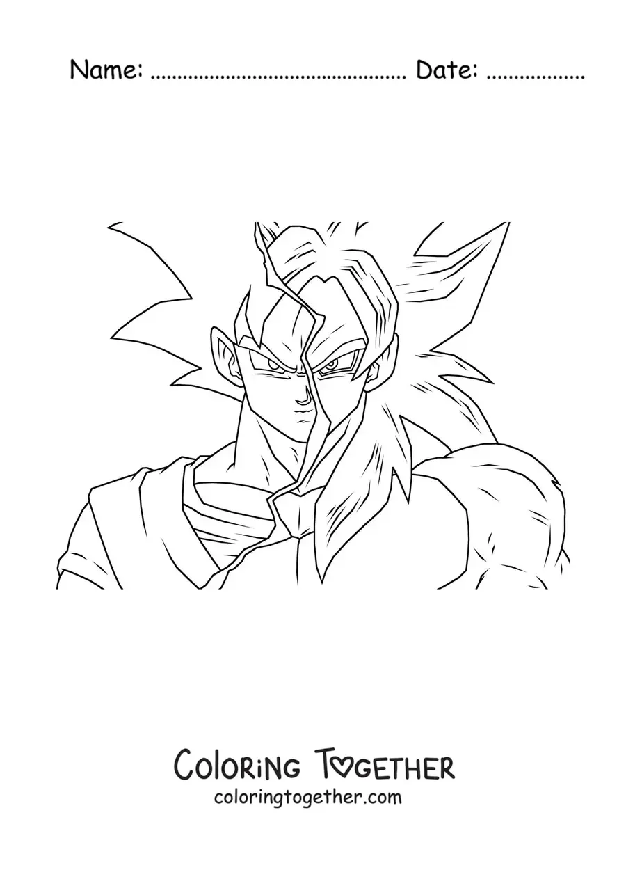 Coloring page of Super Saiyan Goku in phase 4 from Dragon Ball
