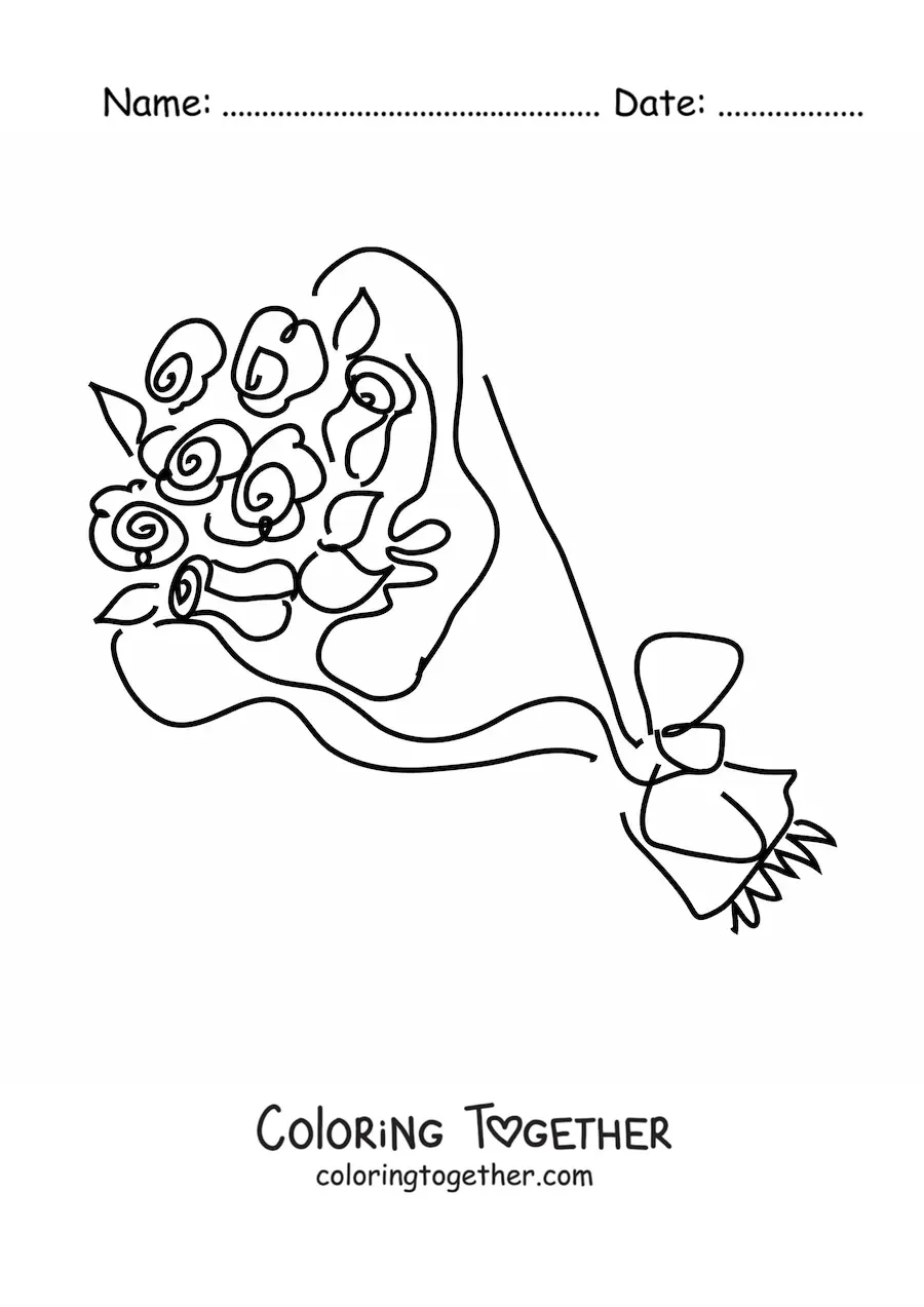 Coloring page of a minimalist bouquet of roses