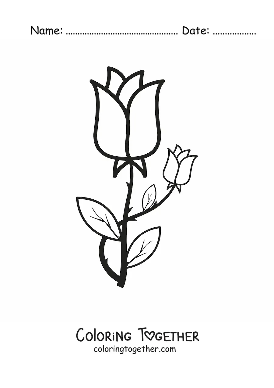 Coloring page of two roses with thorns