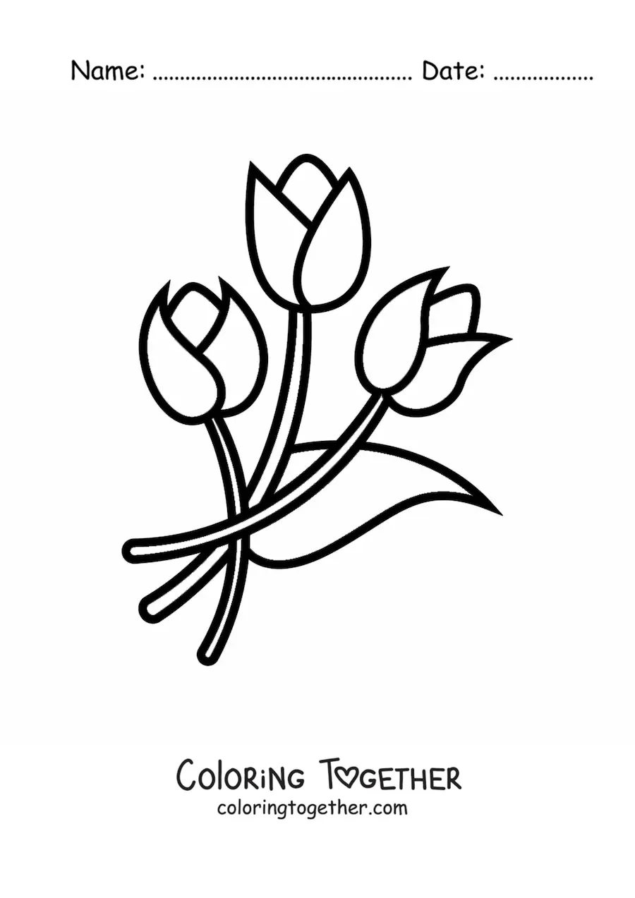 Coloring page of three simple tulips
