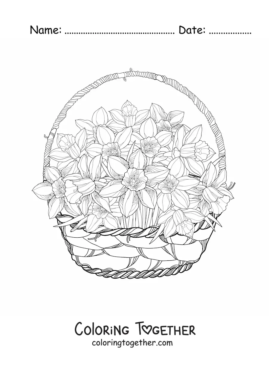 Coloring page of a basket of cattleya orchids