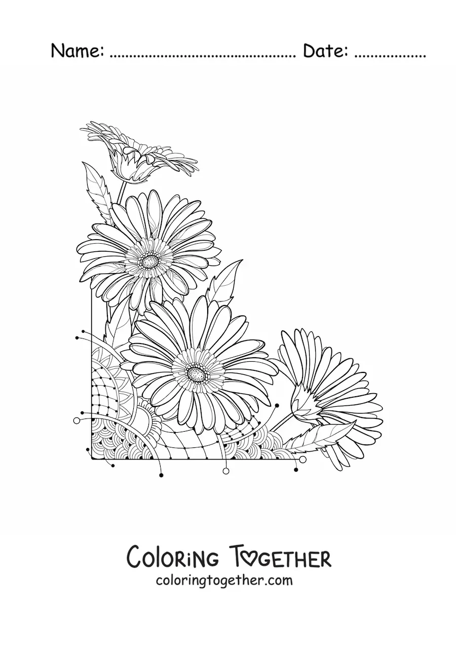 Coloring page of four beautiful daisies
