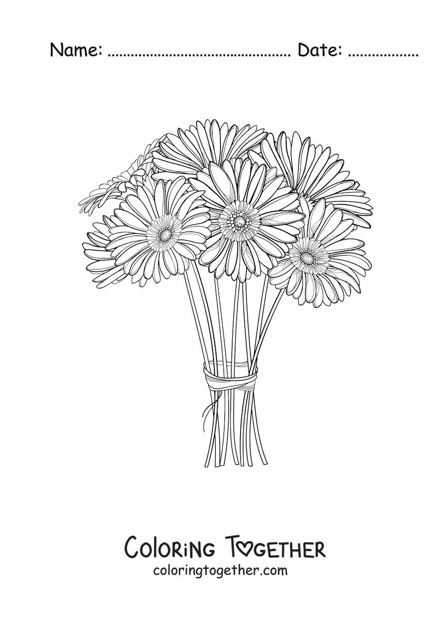 Coloring page of a bouquet of daisies
