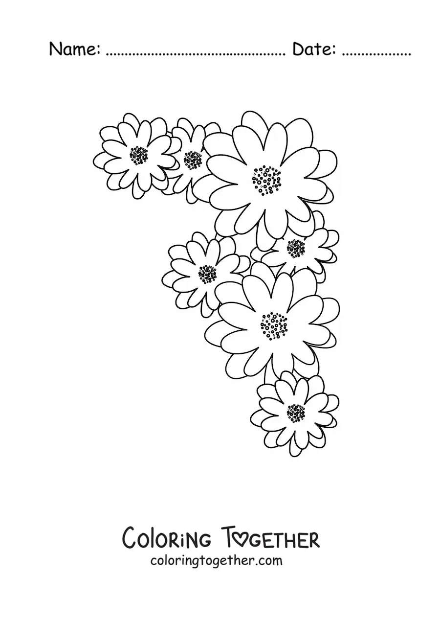 Coloring page of several small daisies