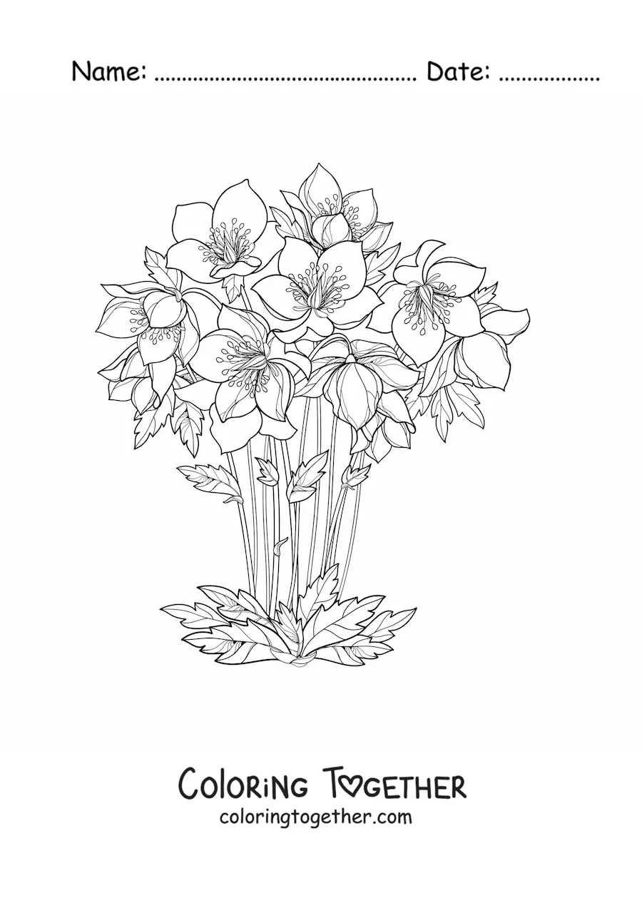 Coloring page of a bouquet of beautiful lilies in a vase