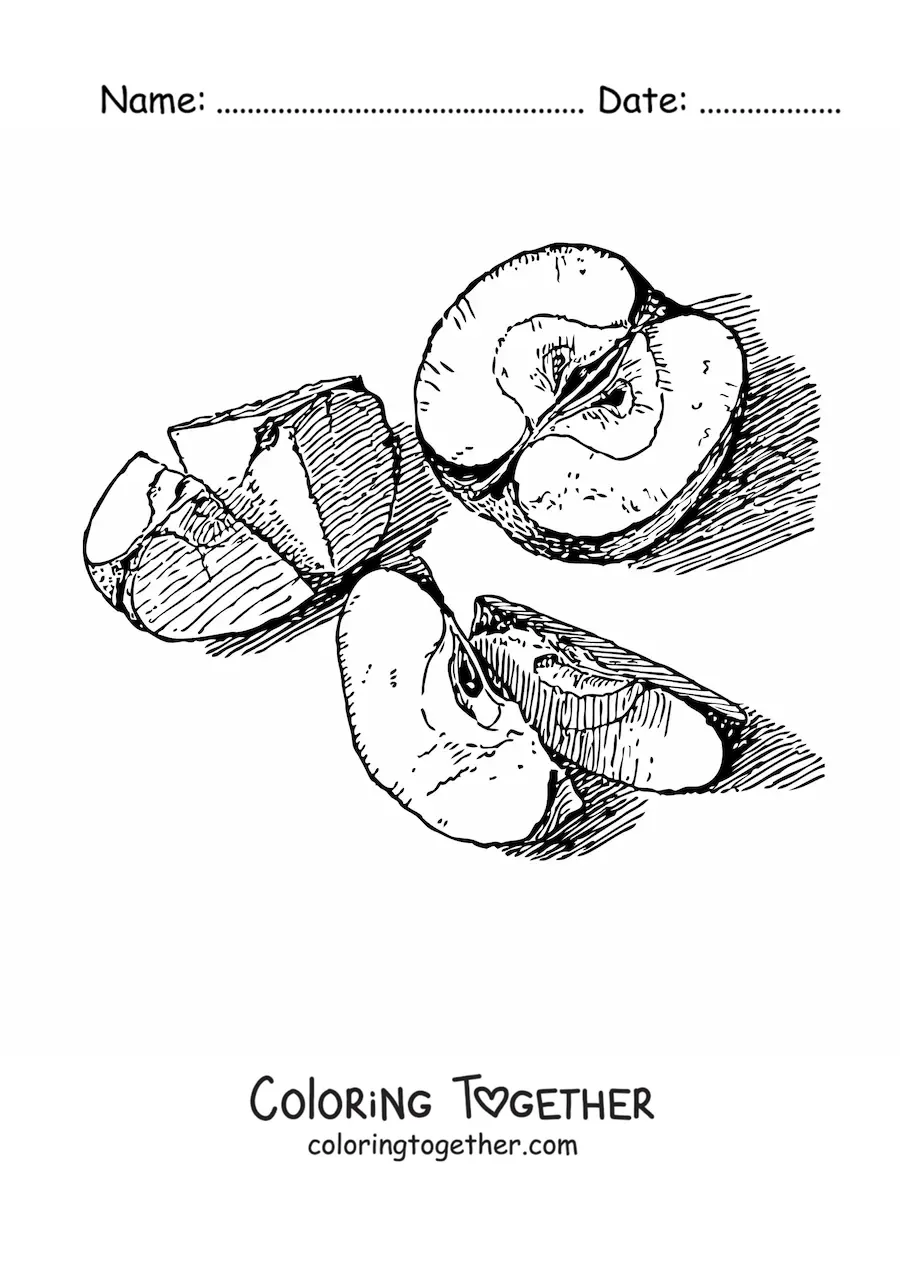 Coloring page of several apple slices