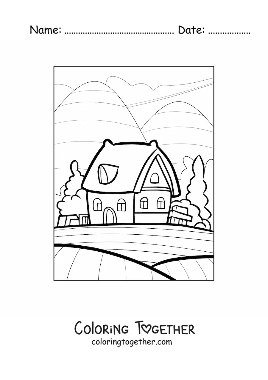 Coloring page of a country house