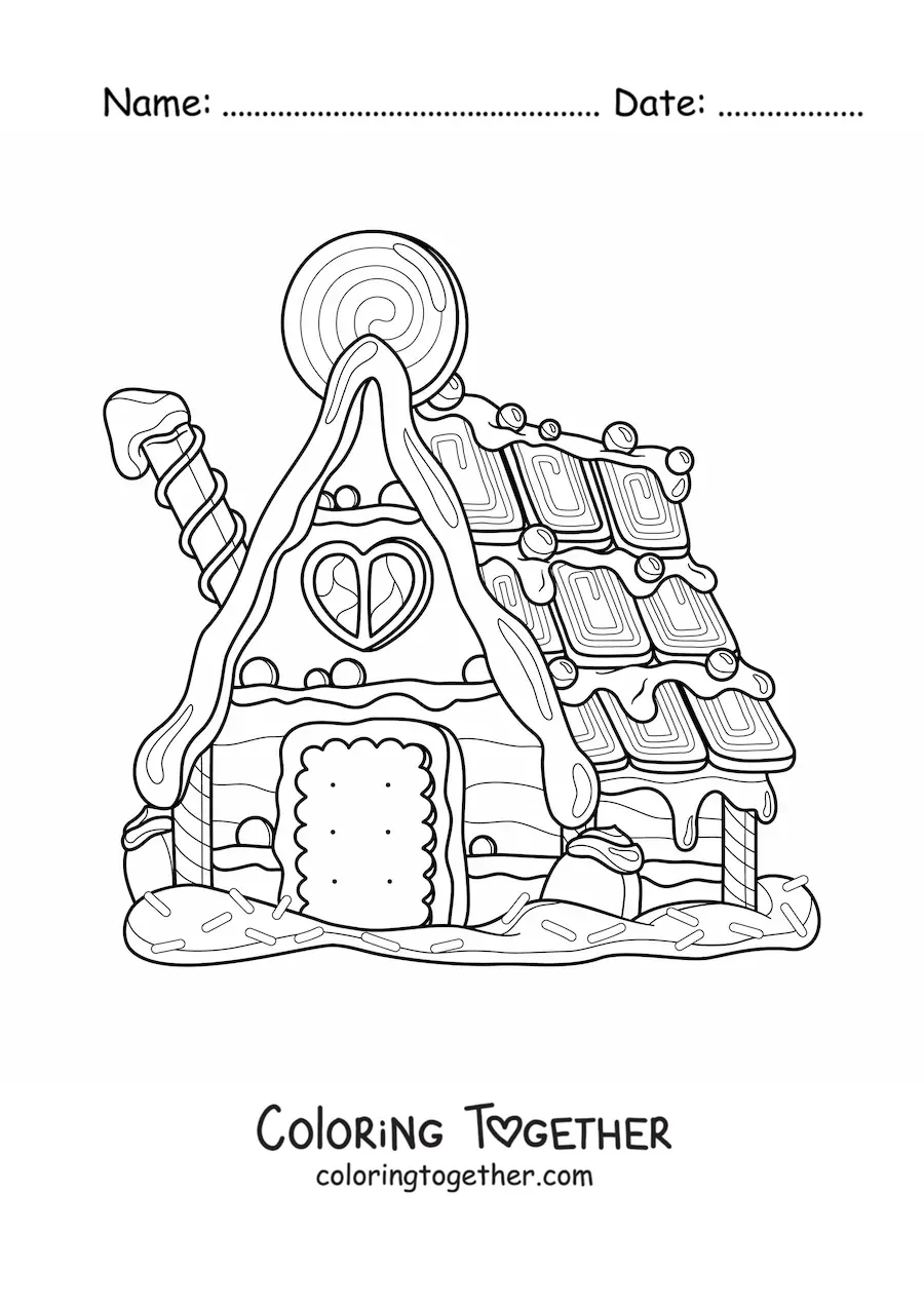 Coloring page of a gingerbread house
