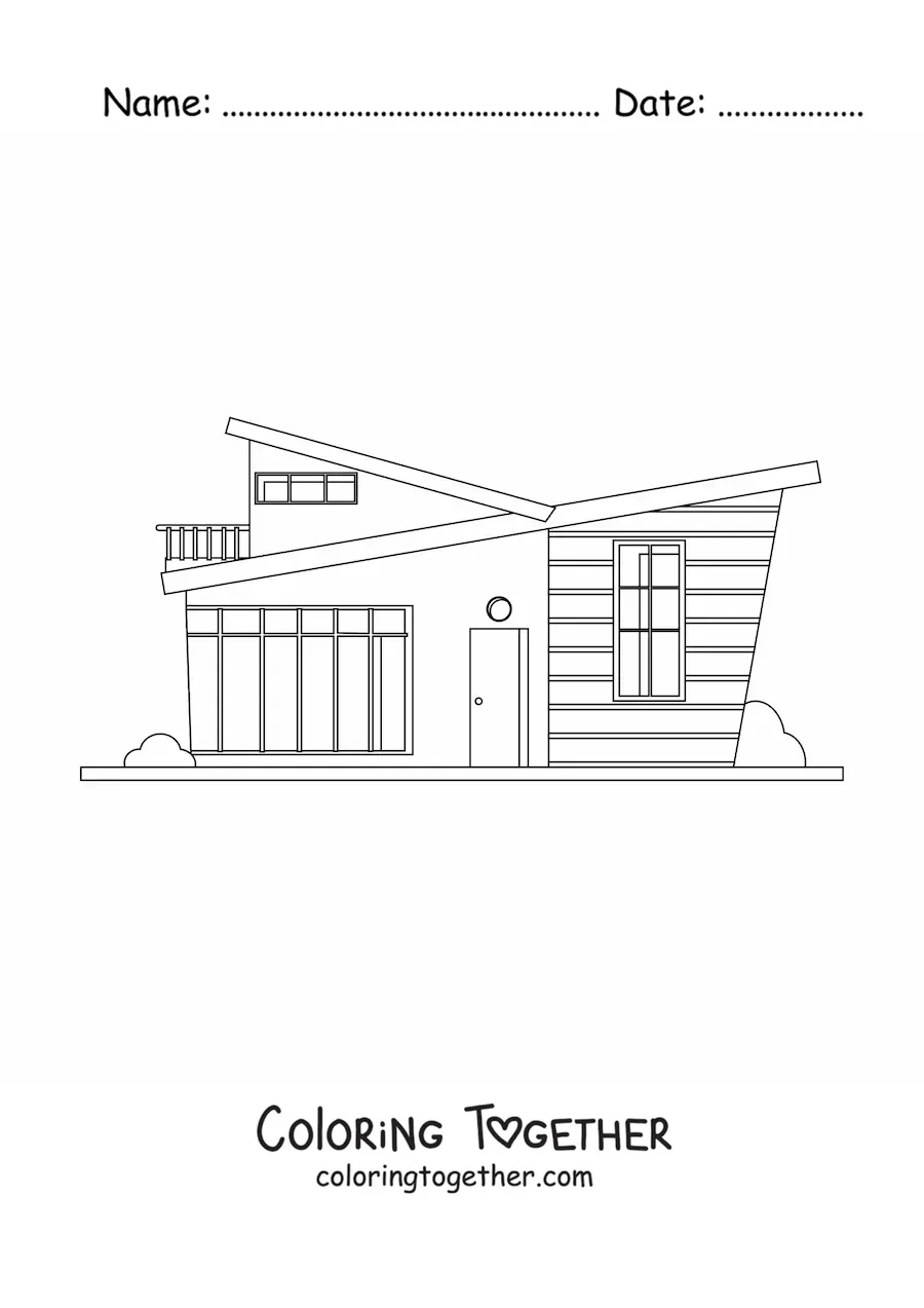 Coloring page of a modern house