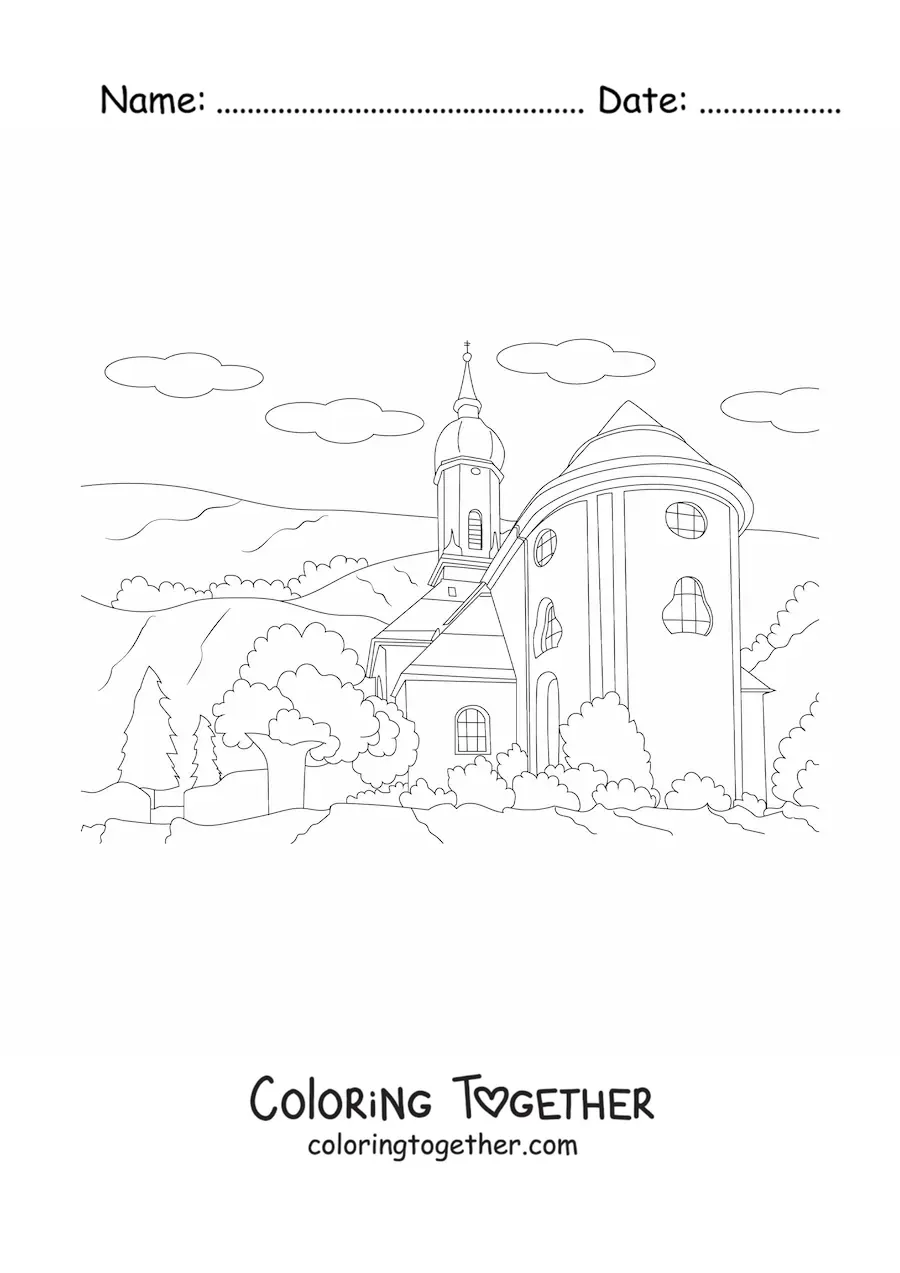 Coloring page of a Victorian house