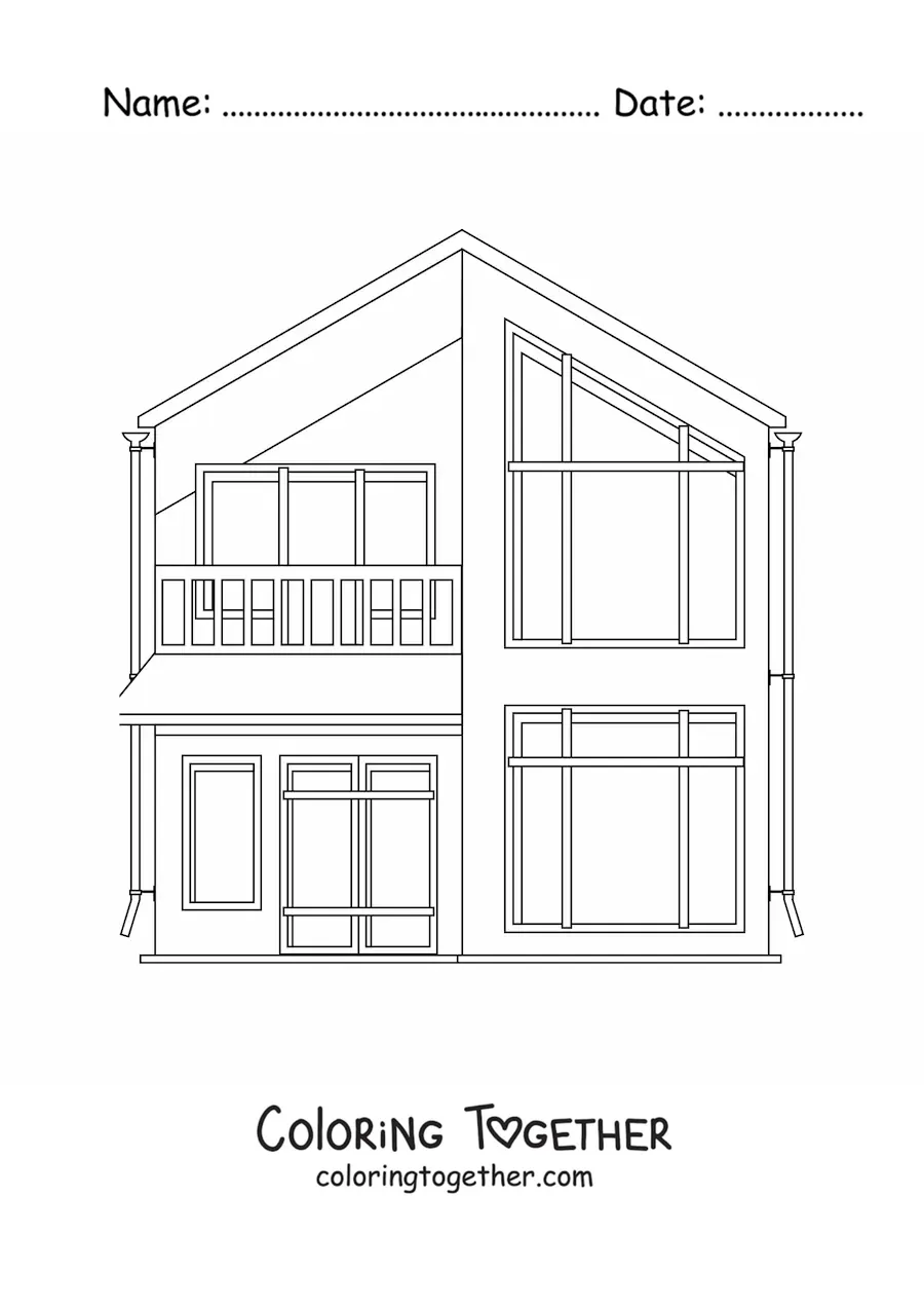 Coloring page of a two-story house