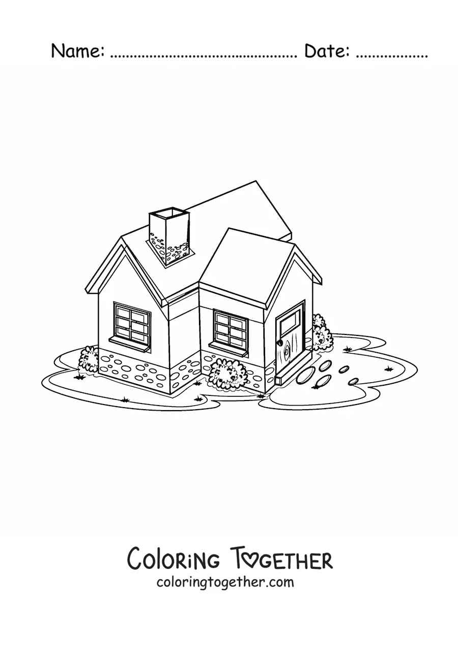 Coloring page of a house with a chimney