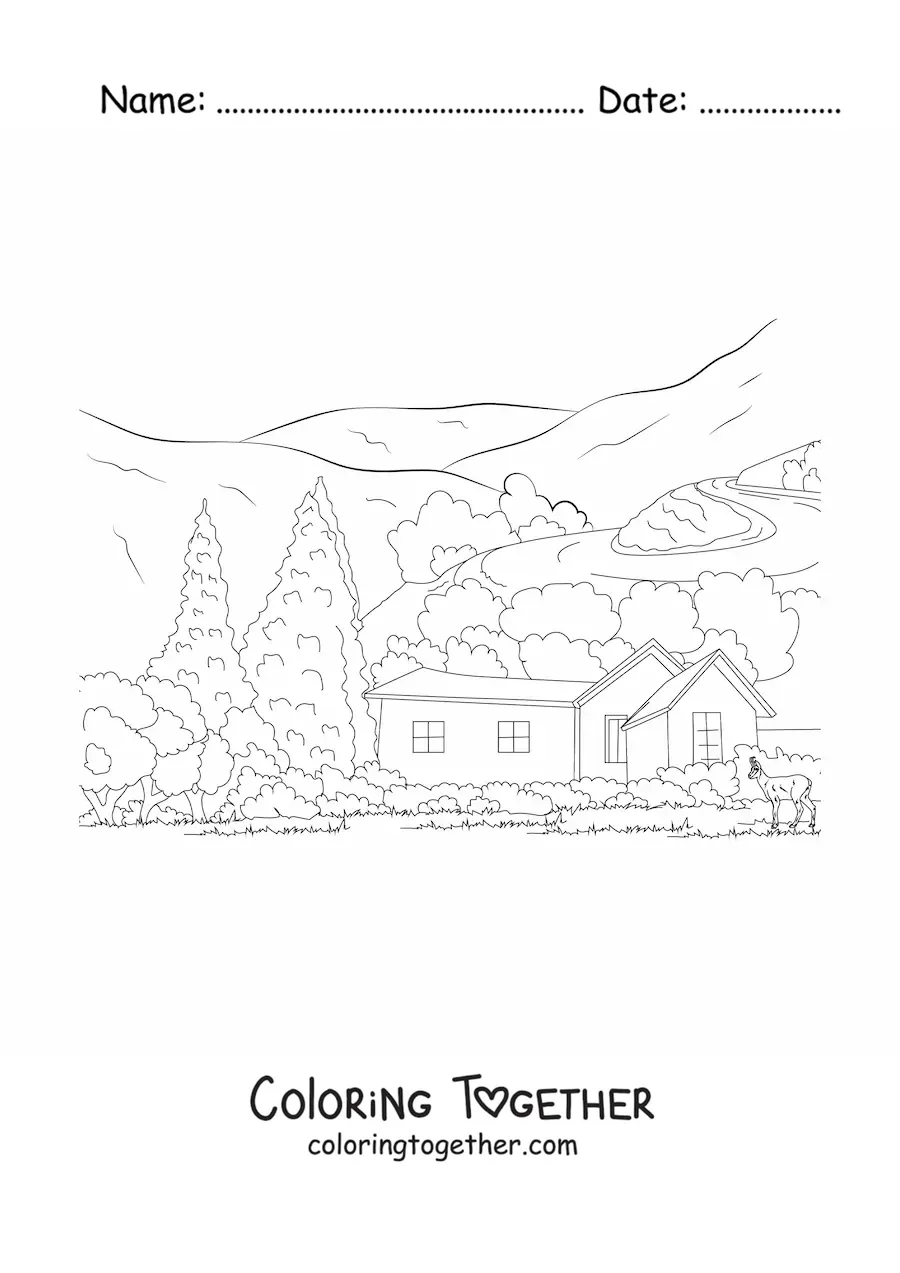 Coloring page of a country cottage