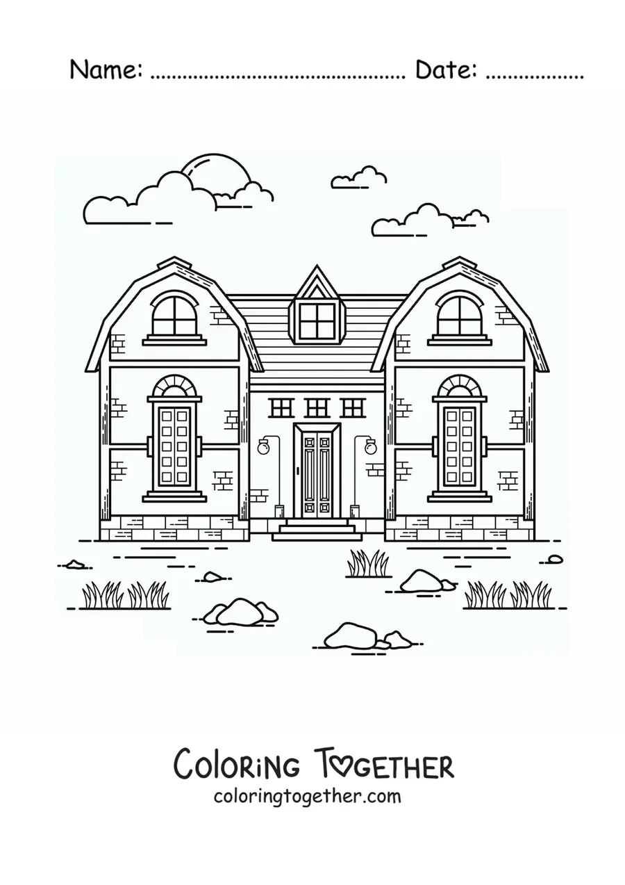 Coloring page of an old house