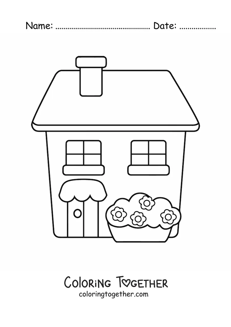 Coloring page of a simple house with a chimney