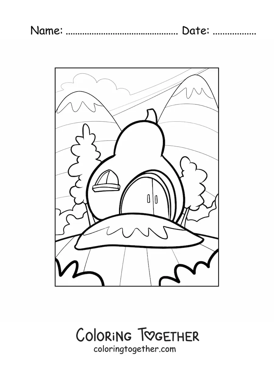 Coloring page of a pear-shaped house