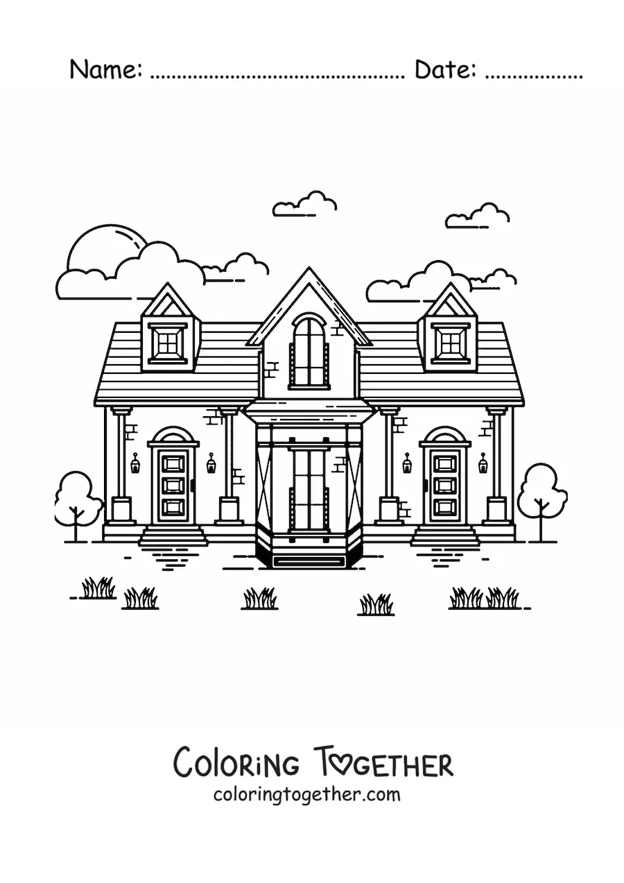 Coloring page of an old-style house