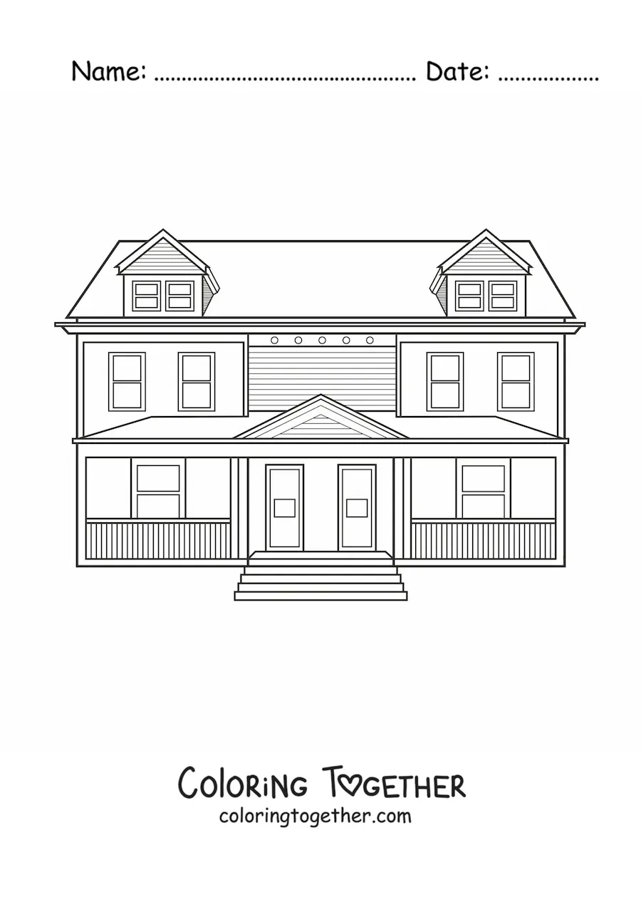 Coloring page of a large house