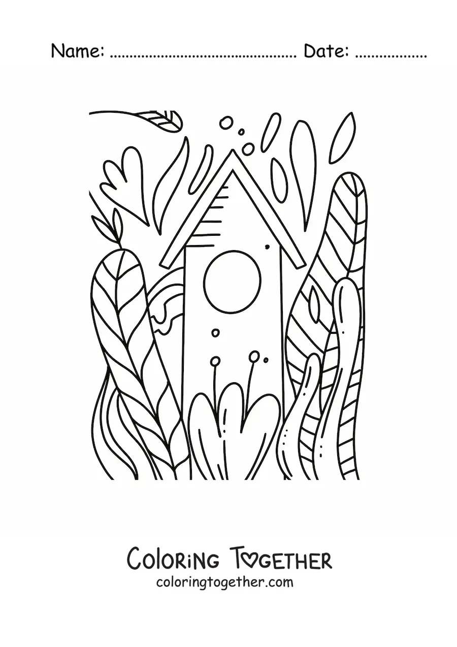 Coloring page of a pretty house with a garden