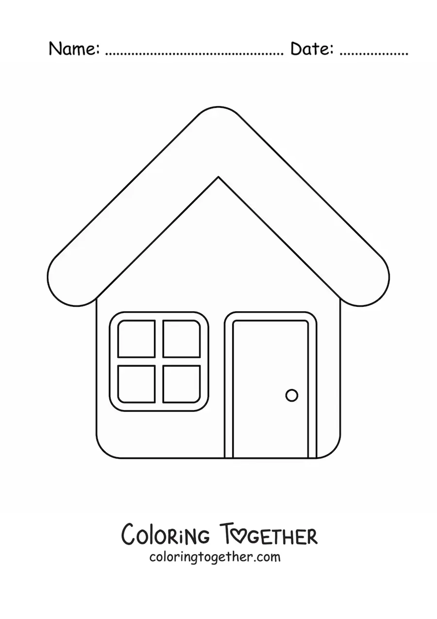 Coloring page of a house with a door and a window